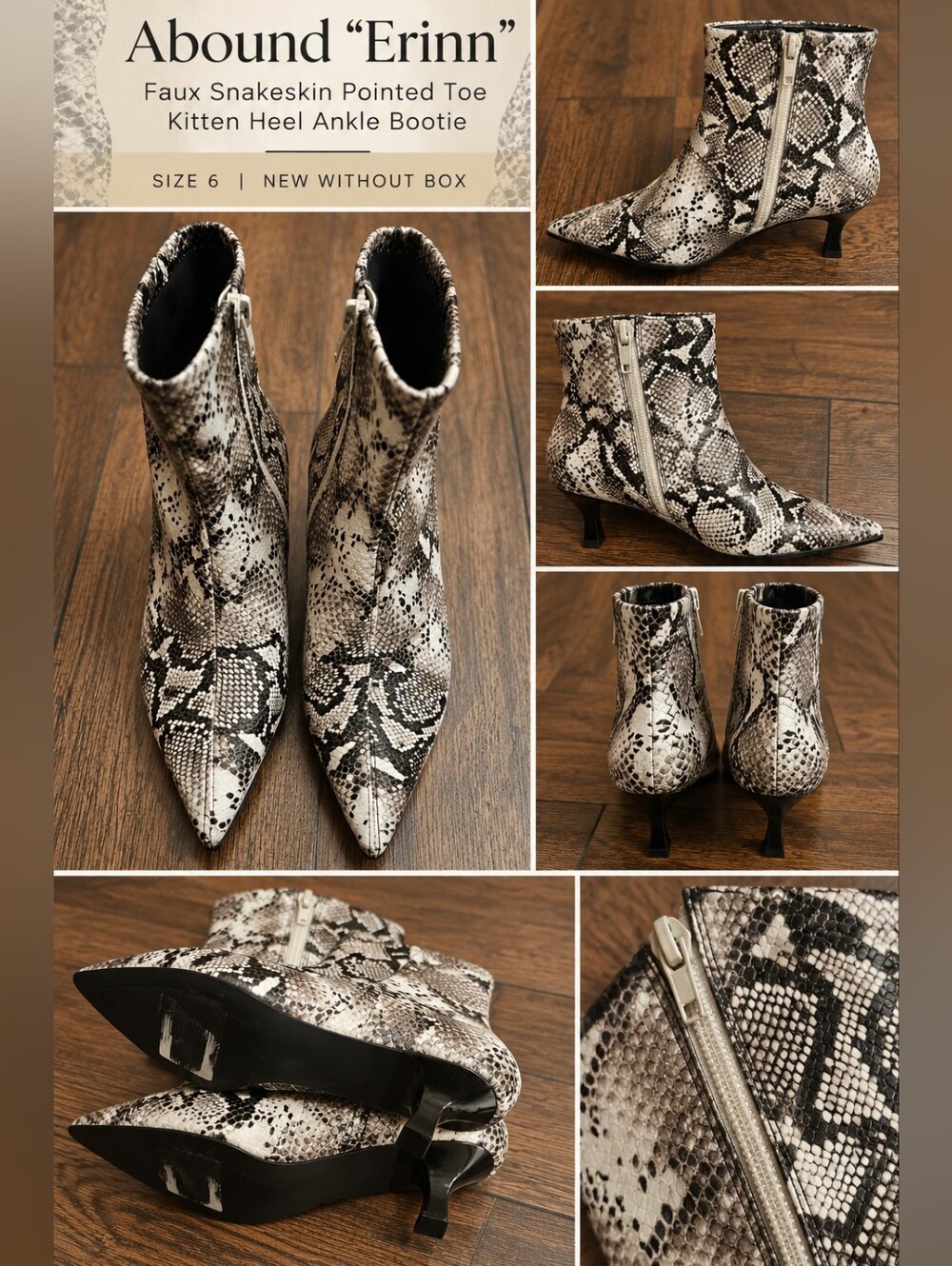 Abound Erinn Faux Snakeskin Ankle Booties in White and Black NWOB
